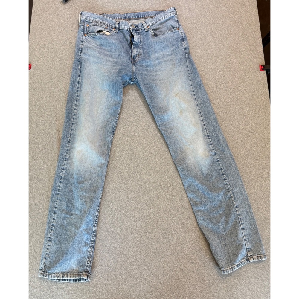 Levis 505 Regular Fit Straight Leg Light Wash Denim Jeans Mens 36x34